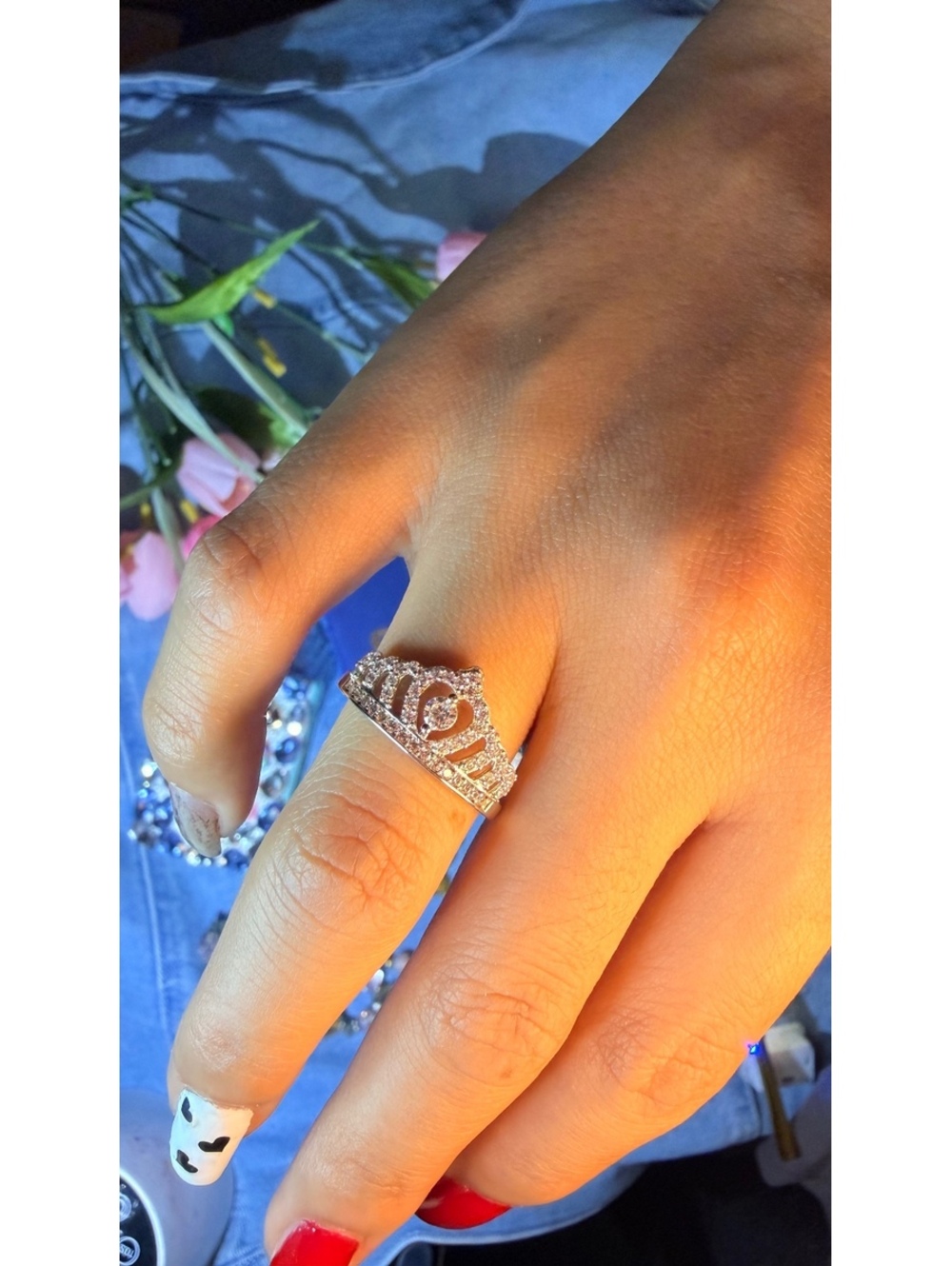 Silver 925 solid  Cubic Zirconia Tiara Crown Ring with Heart Accent